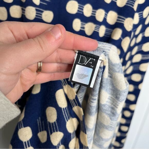 Diane Von Furstenberg DVF Blue & Cream Polka Dot Long Sleeve Knit Dress Small - Picture 5 of 6